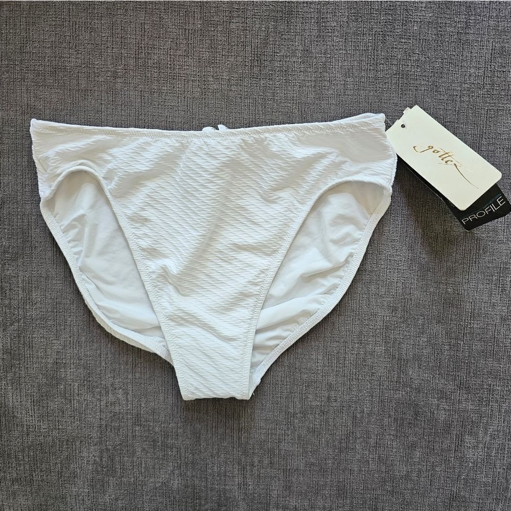 GOTTEX Tutti Frutti White high waisted rib Shirred Bikini Bottom swimsuit sz 10